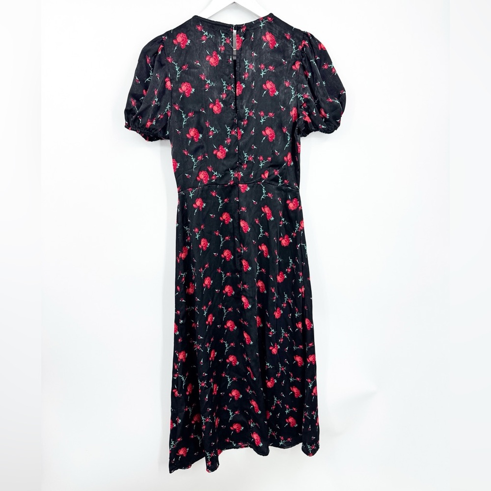 Mi Ami Retro Pinup Style Floral Print Midi Dress Black Red Size Small - Picture 4 of 10